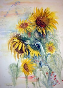 Hermi Kürner, Aquarell, Sonnenblumen
